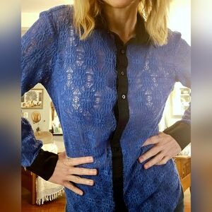 Blue Lace Black Collared Women's Medium Shirt